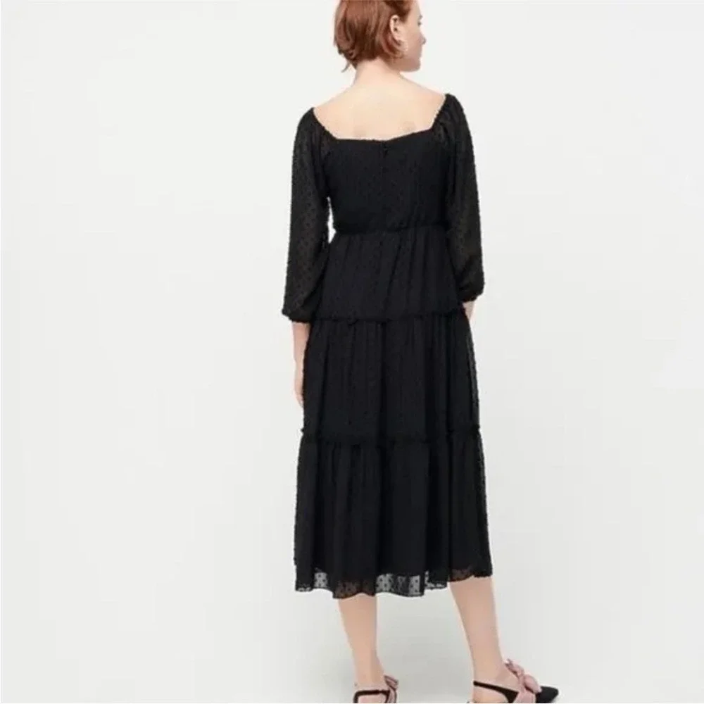 J. Crew Tiered Long-sleeve Midi Dress In Swiss Dot Black Size 4 Boho Party Work